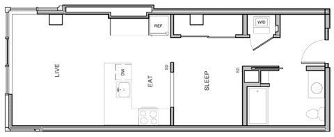 A floor plan of a house with labeled rooms such as "LIVE", "EAT", and "SLEEP".